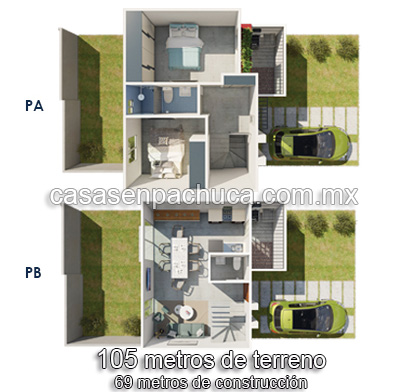 plano de casas de interés social en pachuca hidalgo 2 pisos infonavit